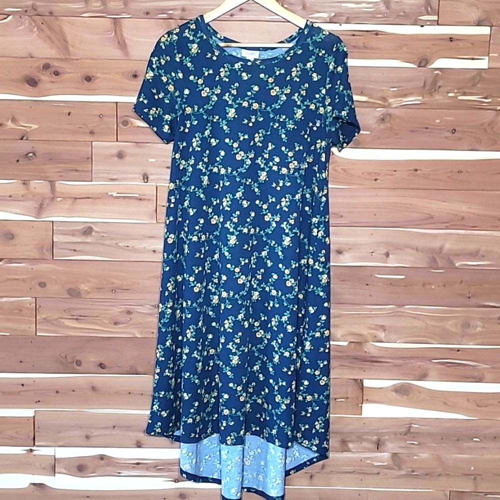 LuLaRoe Carly Dress, Size S, Navy with Peach & Sage Floral Design